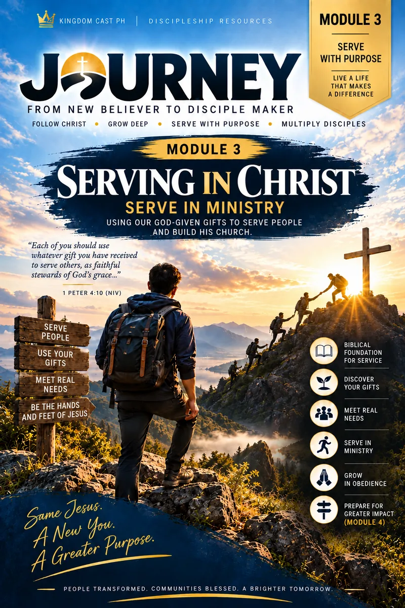 JOURNEY Module 3 cover artwork, titled Serving in Christ, Serve in Ministry